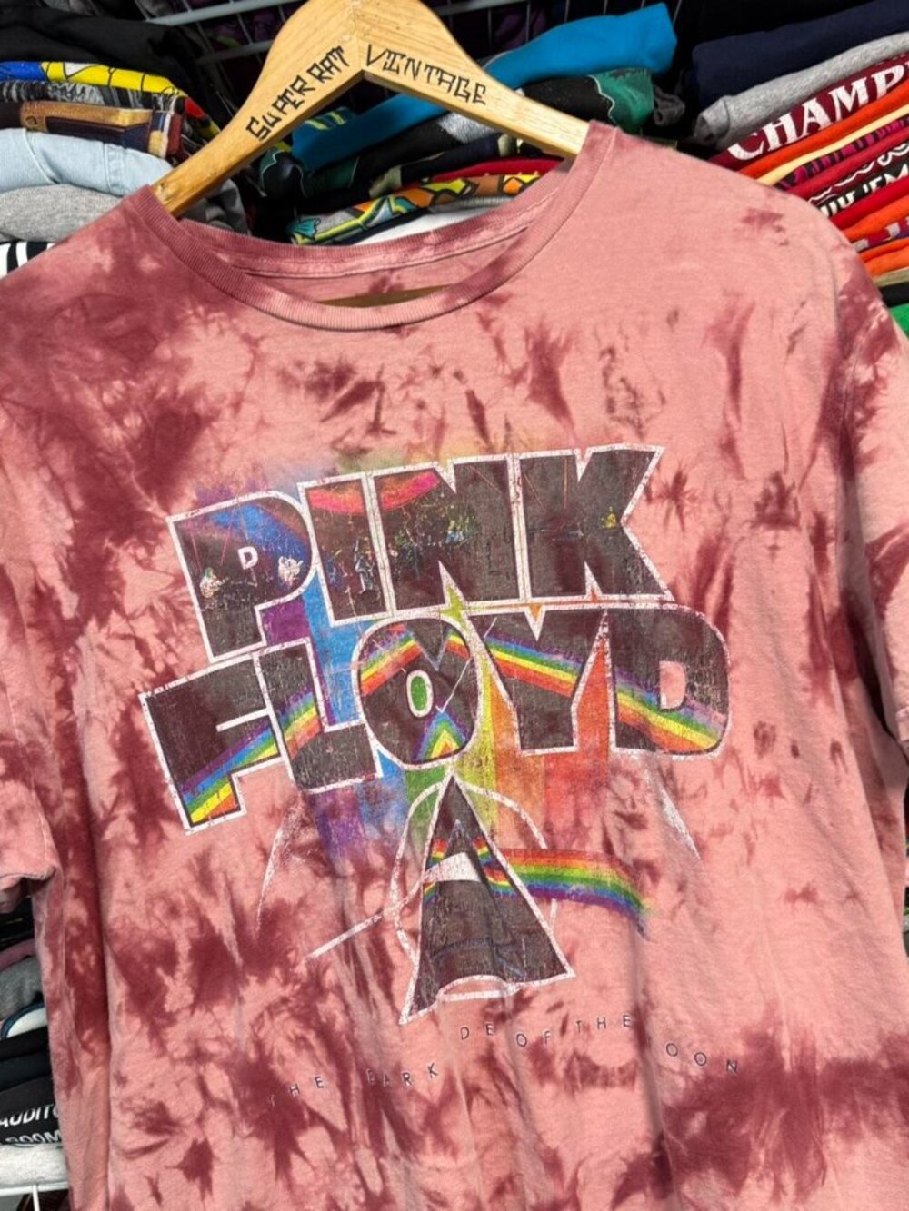 Modern Pink Floyd dark side of the moon t shirt red tie dye